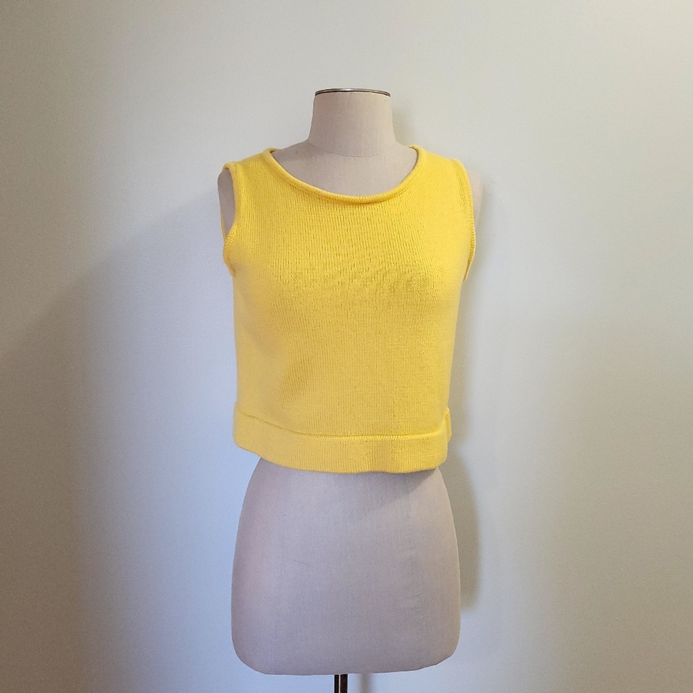 Kordal NY Yellow 100% Merino Wool Handloomed Knit Sweater Scoop Neck Crop Top